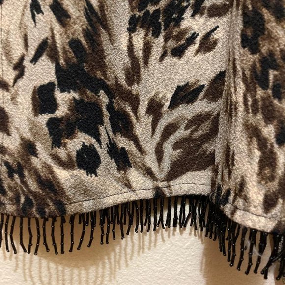 Vintage K Woman Women's Abstract Animal Print Beaded Fringe Cardigan Size 22W - Picture 4 of 6